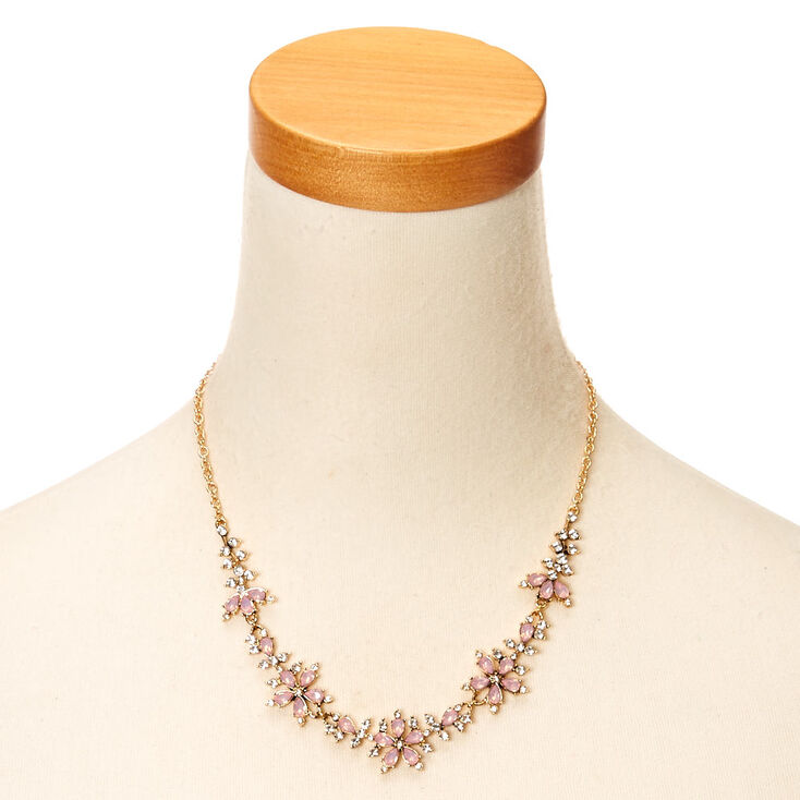 Collier volumineux &agrave; fleurs de pierre d&#39;imitation roses ton couleur dor&eacute; rose,