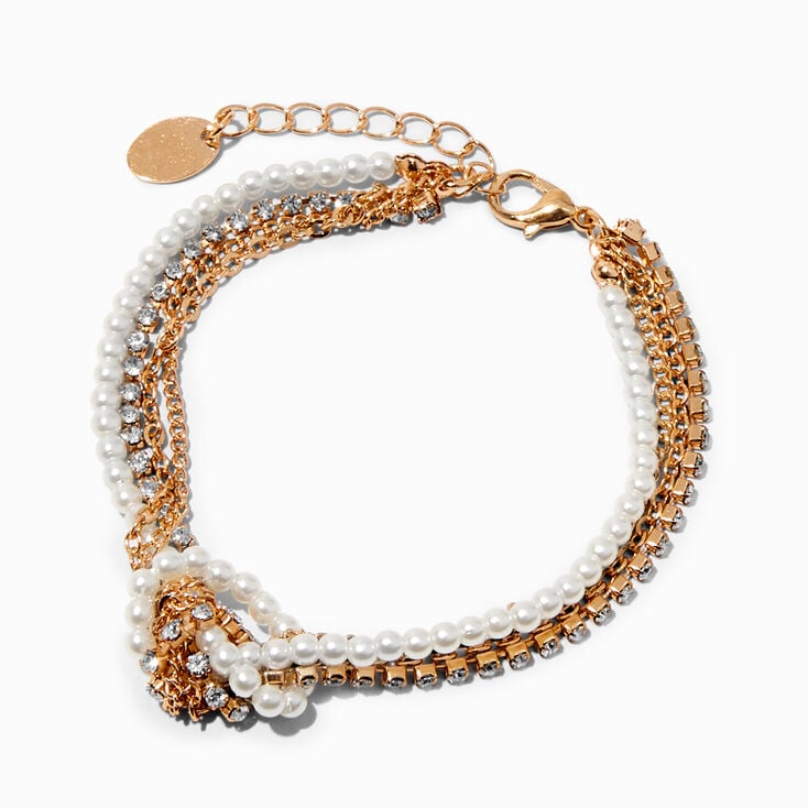 Pearl & Rhinestone Gold-tone Knotted Bracelet
