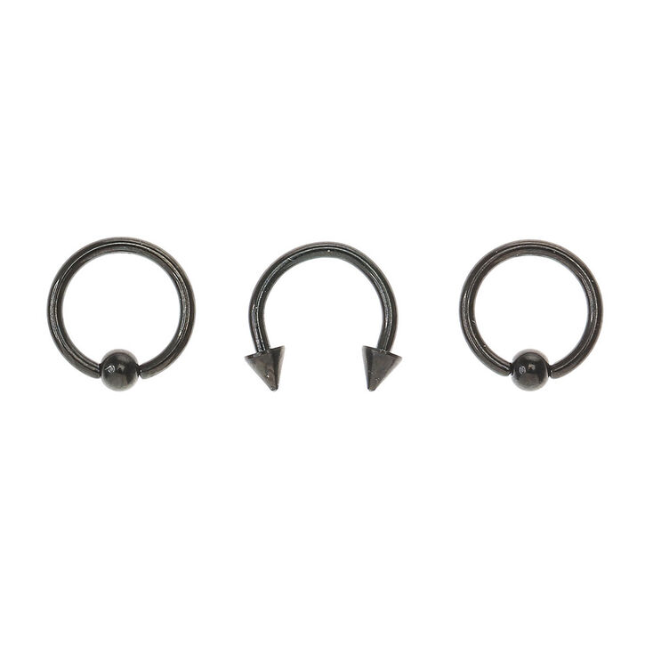 Lot de 3 anneaux cartilage noirs,