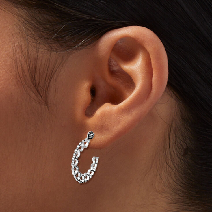 Silver-tone Heart Print Hoop Earrings,