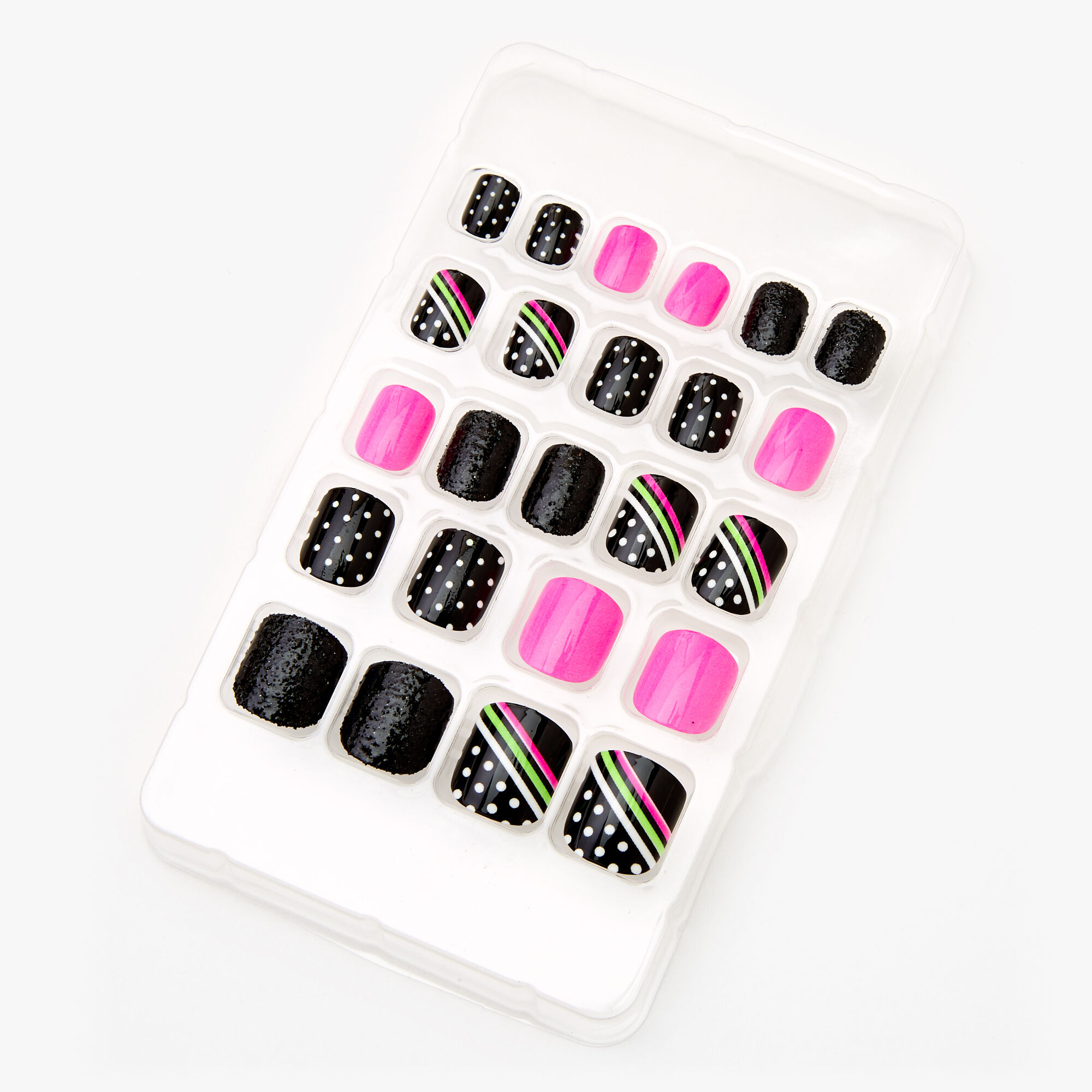 Polka Dot Square Press On Faux Nail Set - Black, 24 Pack,