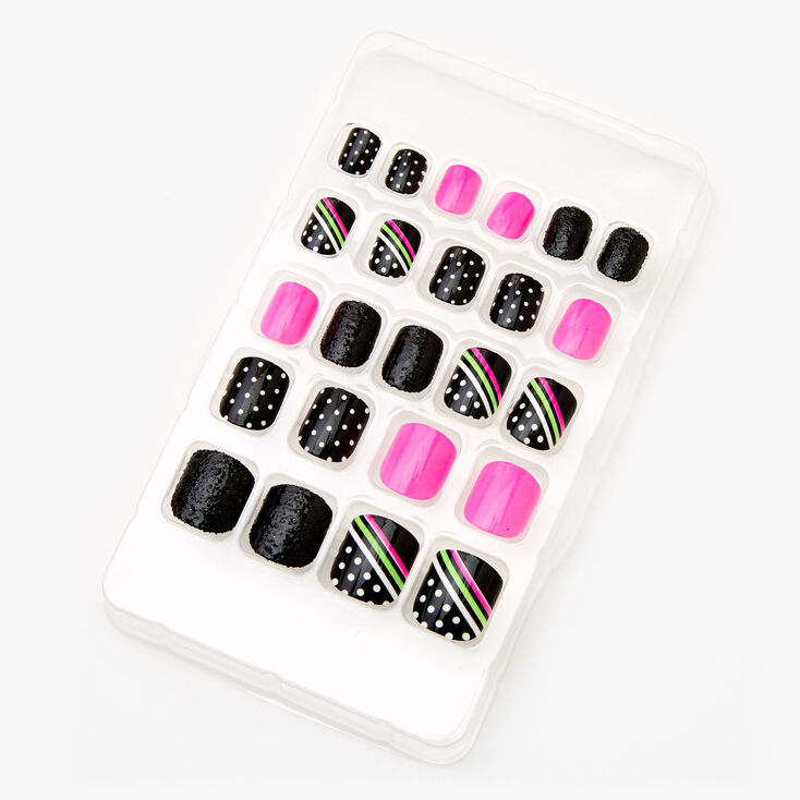 Polka Dot Square Press On Faux Nail Set - Black, 24 Pack,