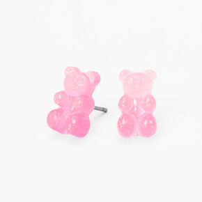 Pink 0.5&quot; Gummy Bears&reg; Glow In The Dark Stud Earrings,