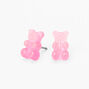 Pink 0.5&quot; Gummy Bear Glow In The Dark Stud Earrings,