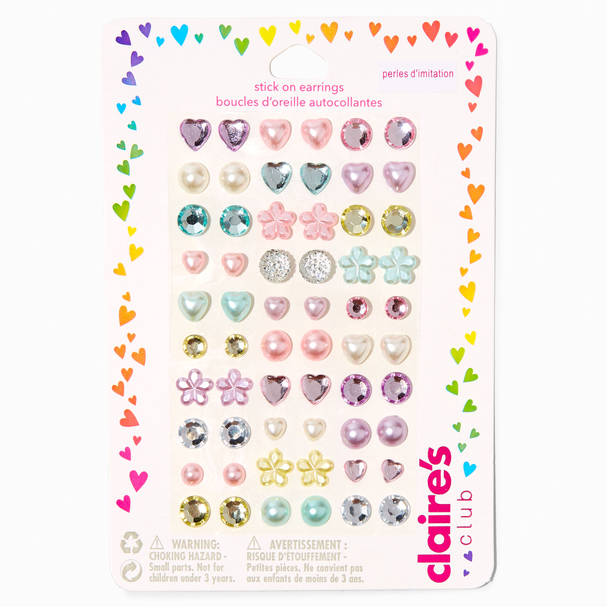 View Claires Club Pastel Stick On Earrings 30 Pack information
