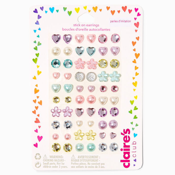  Claire's Club Little Girl 30-pack Stick on Earrings with Heart,  Stars, Butterfly, and More Gemstones: Clothing, Shoes & Jewelry