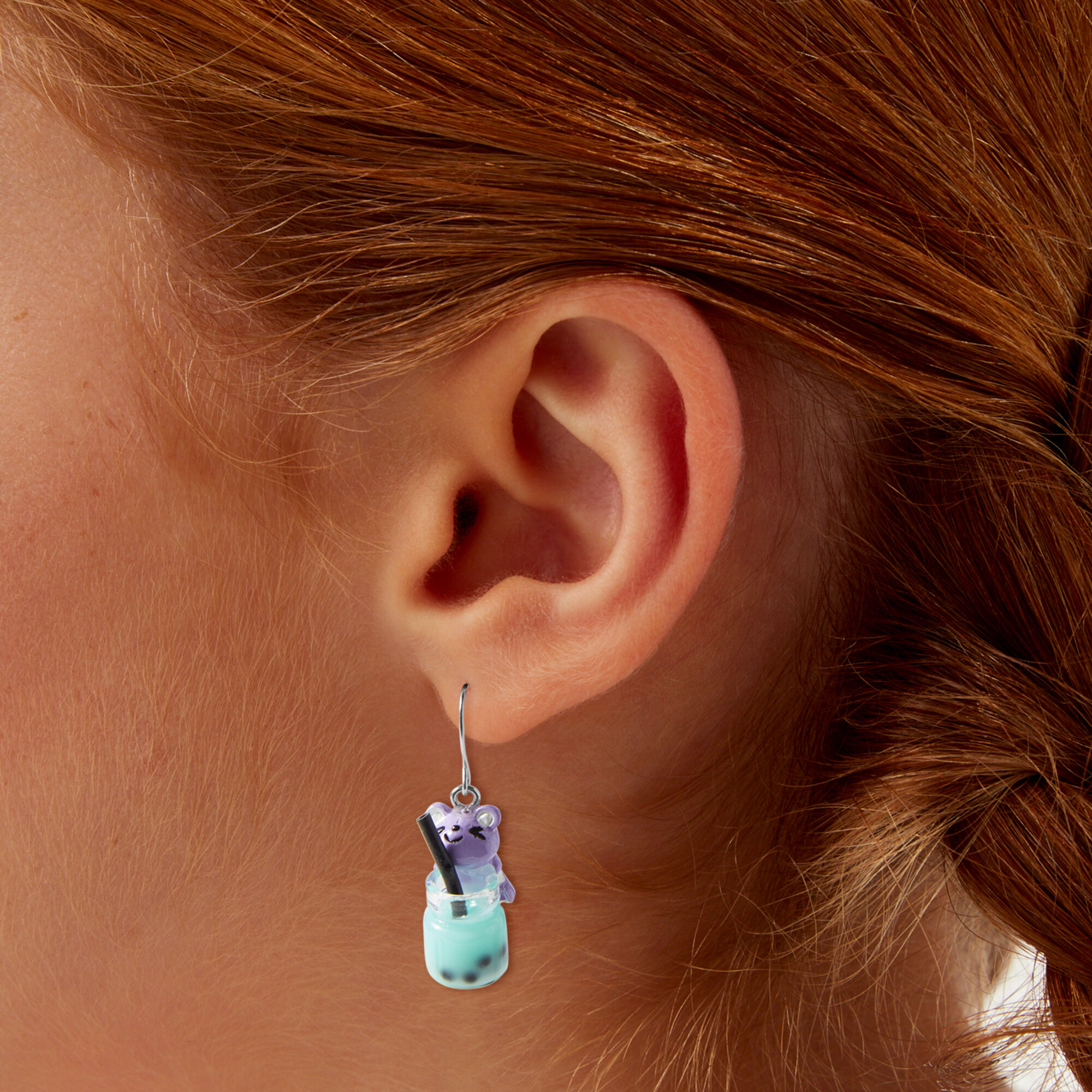 Purple Hamster Teal Boba Tea Drop Earrings Claire s US