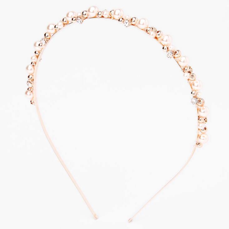 Rose Gold Rhinestone Pearl Cluster Headband,