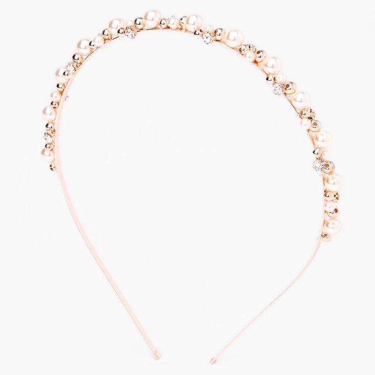 Rose Gold-tone Rhinestone Pearl Cluster Headband,