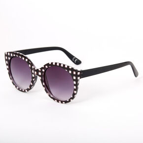 Chic Gingham Round Sunglasses - Black,