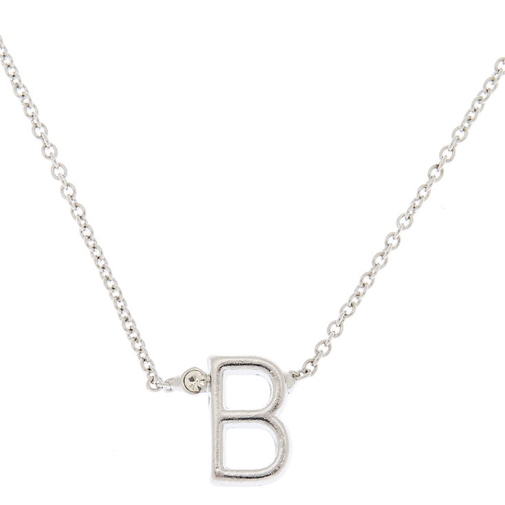 Silver Stone Initial Pendant Necklace - B,