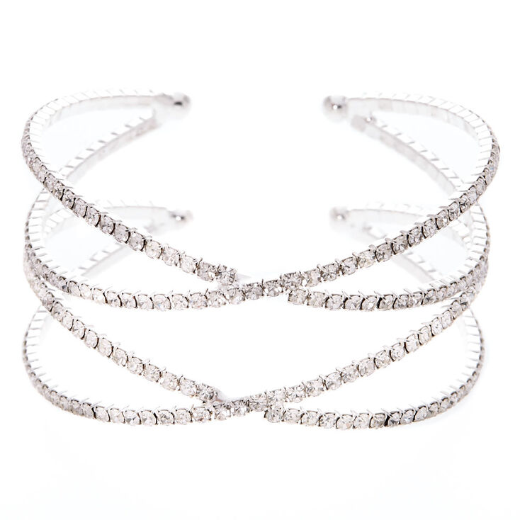 Silver Rhinestone Criss Cross Cuff Bracelet,