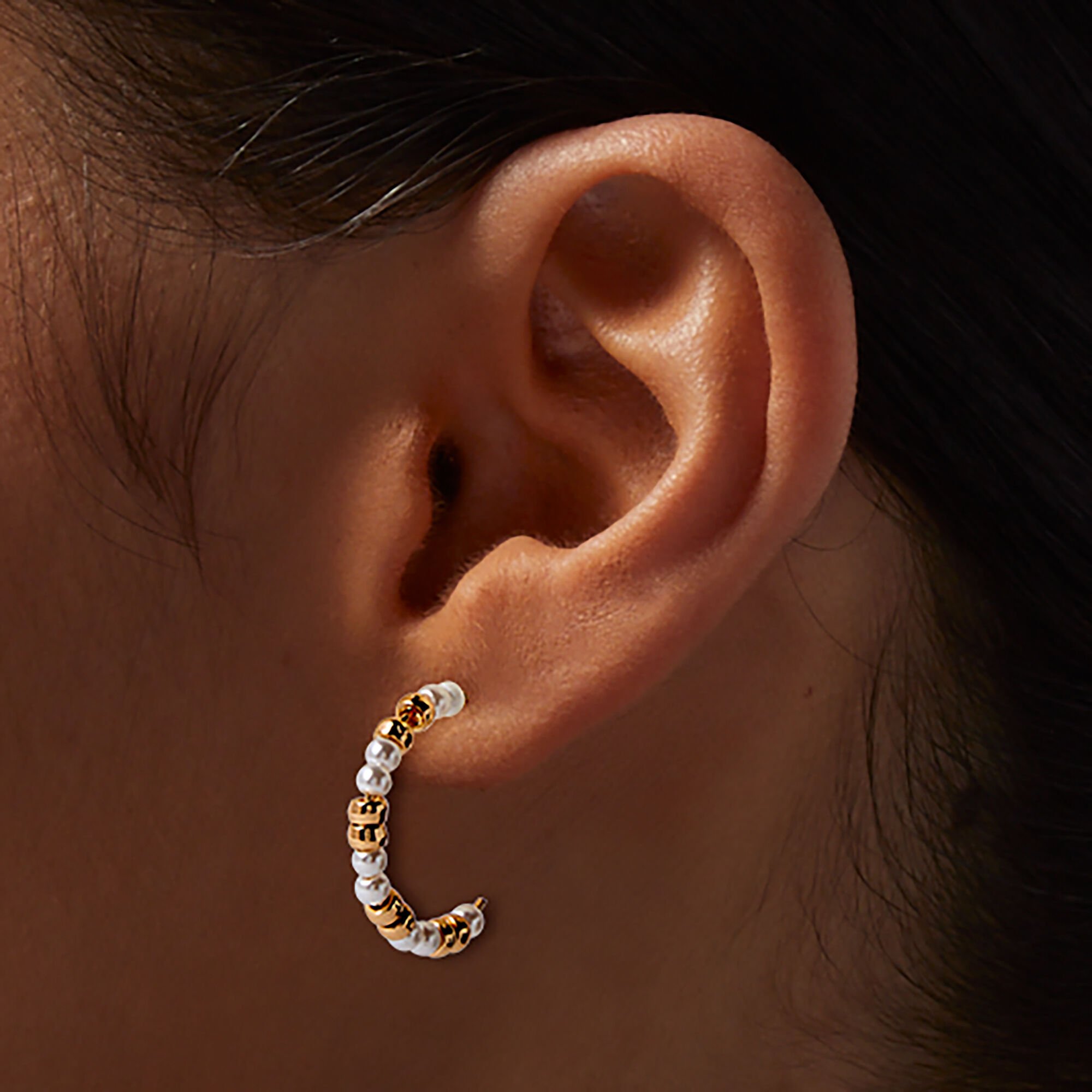 Gold-tone Pearl & Crosses Stackables Earring Set - 9 Pack