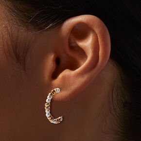 Gold-tone Pearl &amp; Crosses Stackables Earring Set - 9 Pack,