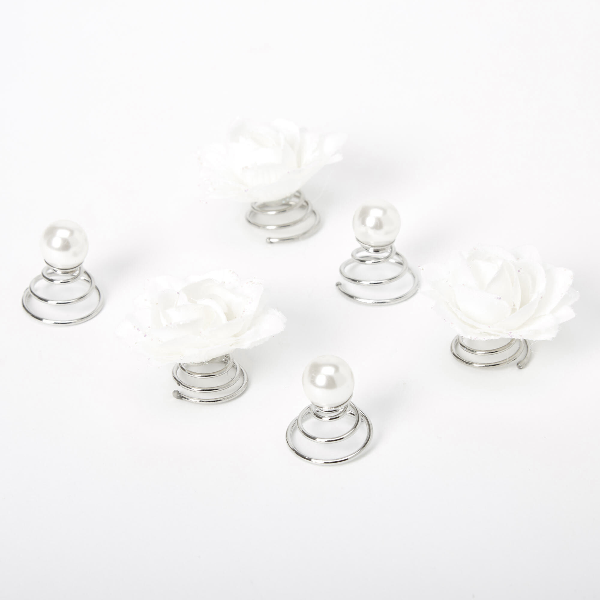 View Claires Roses Pearls Hair Spinners 6 Pack White information