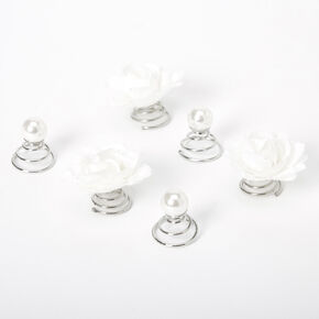 Roses &amp; Pearls Hair Spinners - White, 6 Pack,
