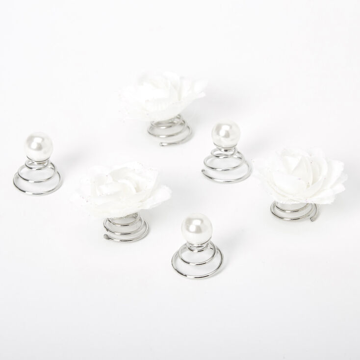 Roses & Pearls Hair Spinners - White, 6 Pack