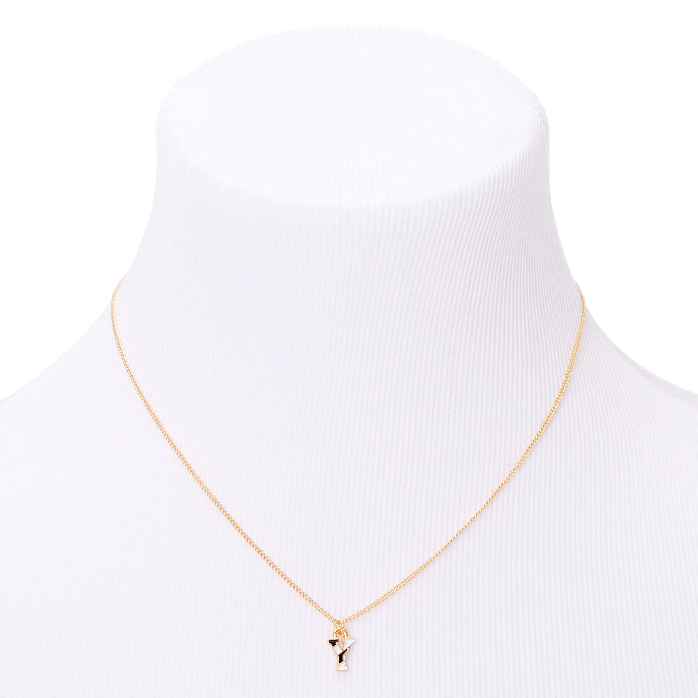 Gold Striped Initial Pendant Necklace - Y,