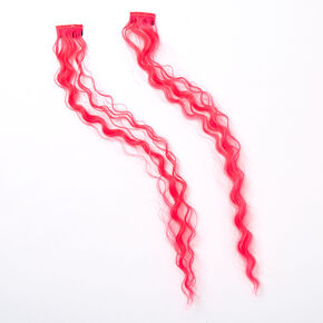 Curly Faux Hair Clip In Extensions - Neon Pink, 2 Pack,