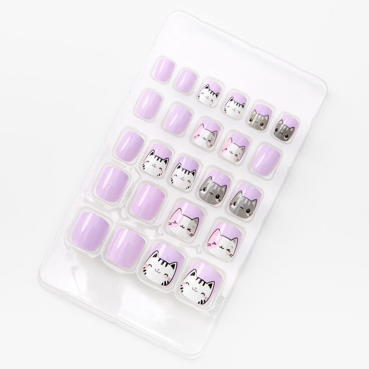 Chibby Cat Square Press On Vegan Faux Nail Set - 24 Pack,