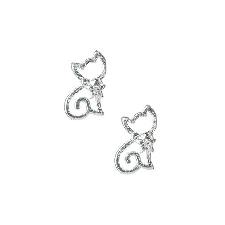 Sterling Silver Cat Outline Stud Earrings Claire S