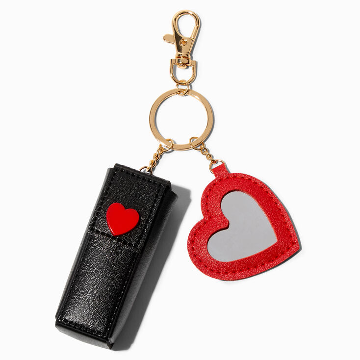 Lipstick Case Wristlet Bracelet Keychain, Bangle with Pouch, Heart