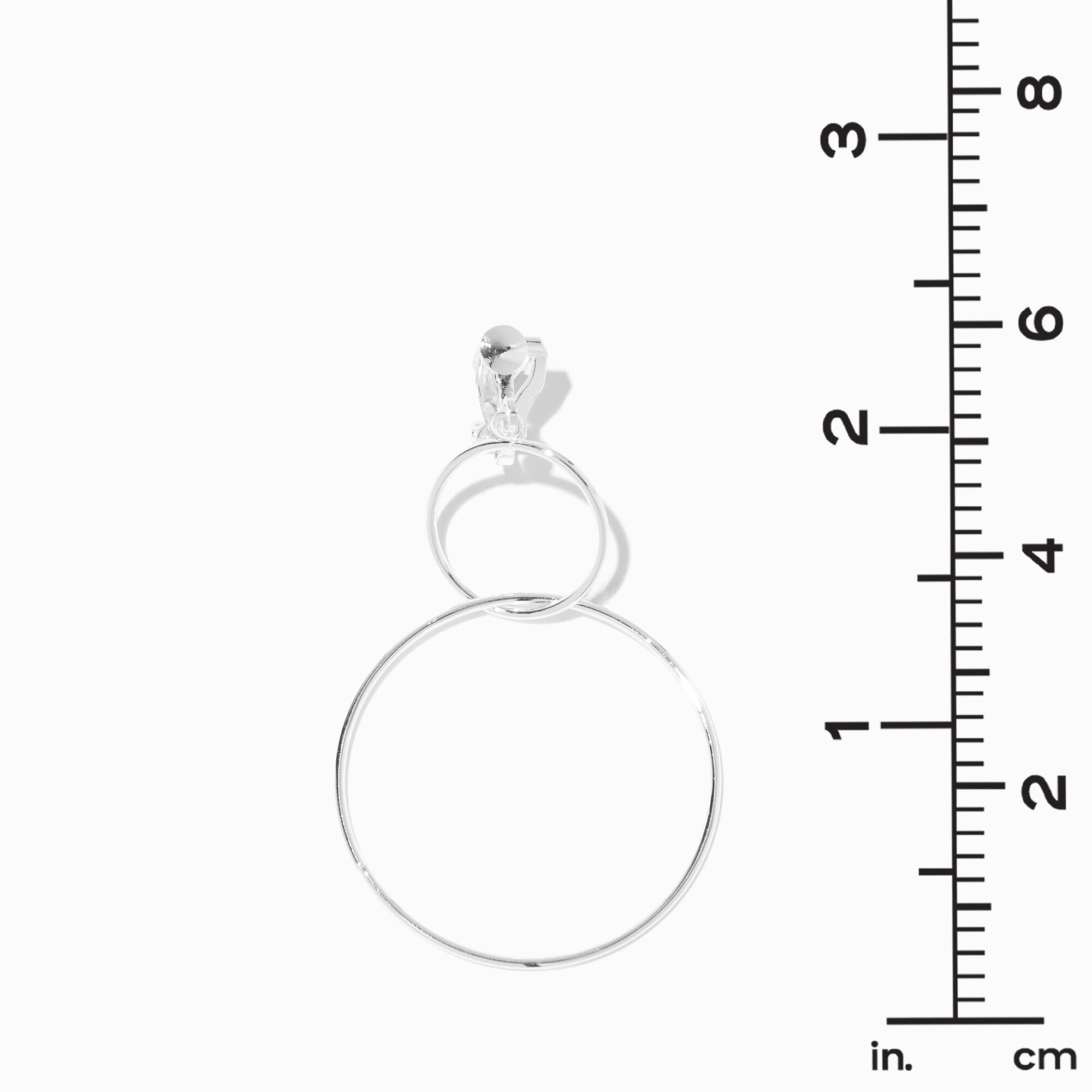 Silver-tone Wire Circles 2'' Clip-On Drop Earrings,