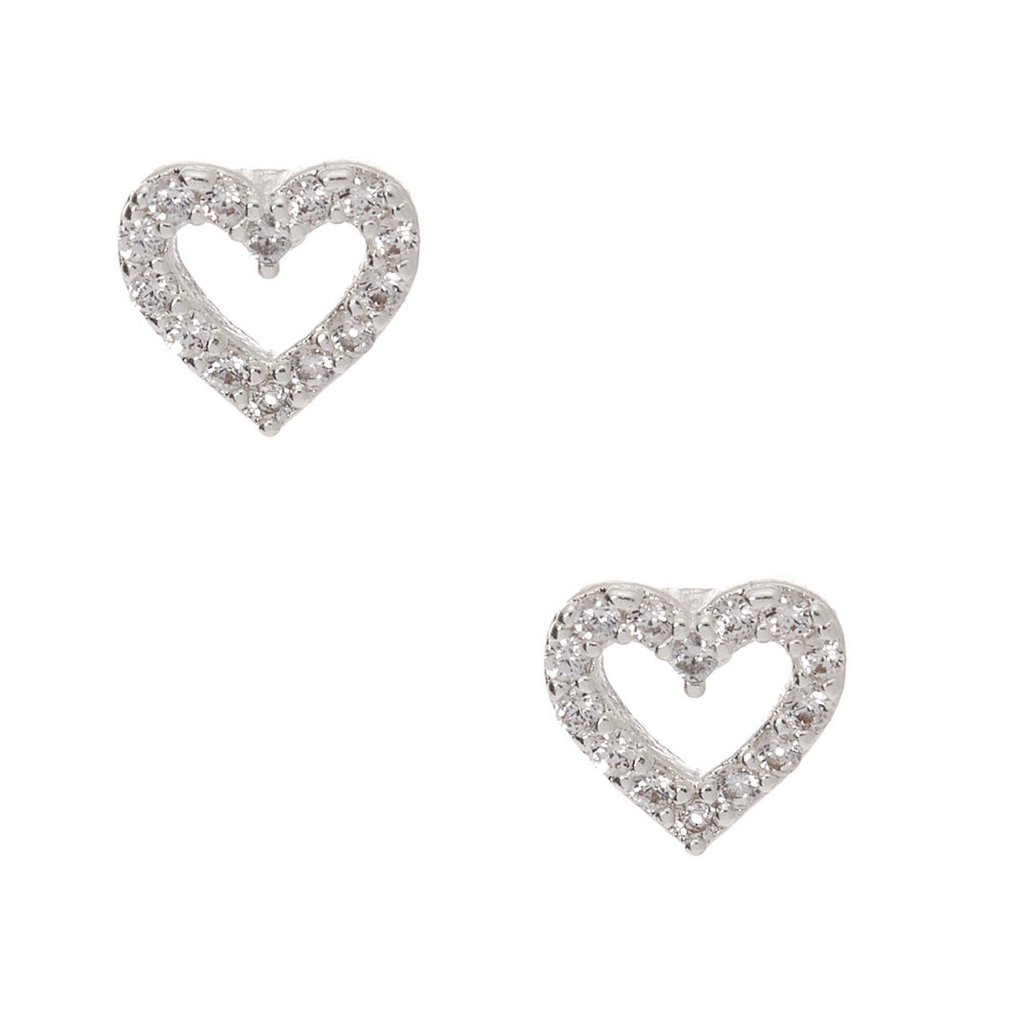 Silver Cubic Zirconia Heart Stud Earrings Claire s US