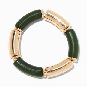 Bracelet &eacute;lastique perl&eacute; croissant vert et couleur dor&eacute;e,