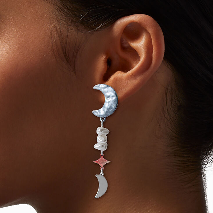 Crescent Moon Pearl Drop Earrings,