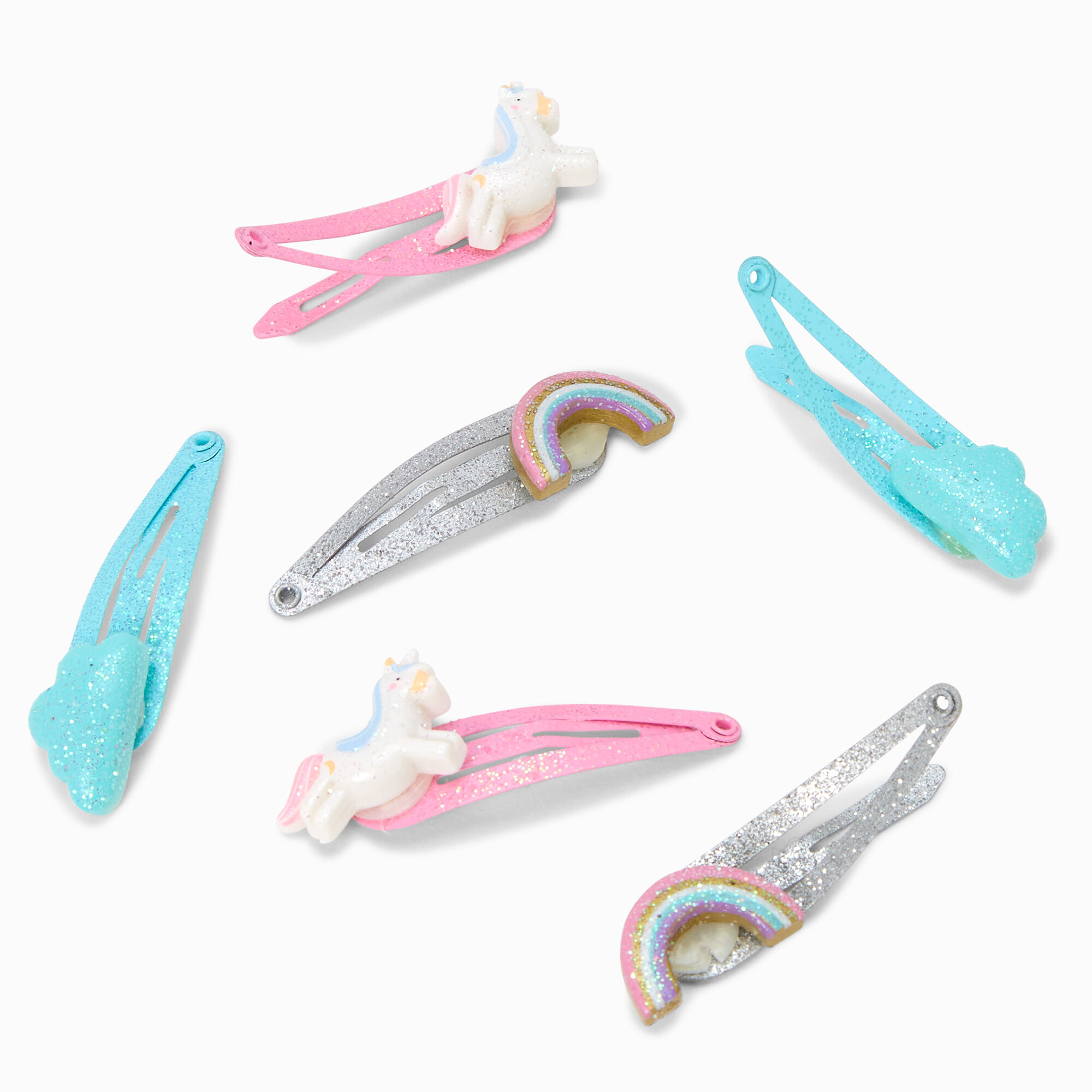 Claire's Club Glitter Rainbow Polyresin Snap Hair Clips - 6 Pack,