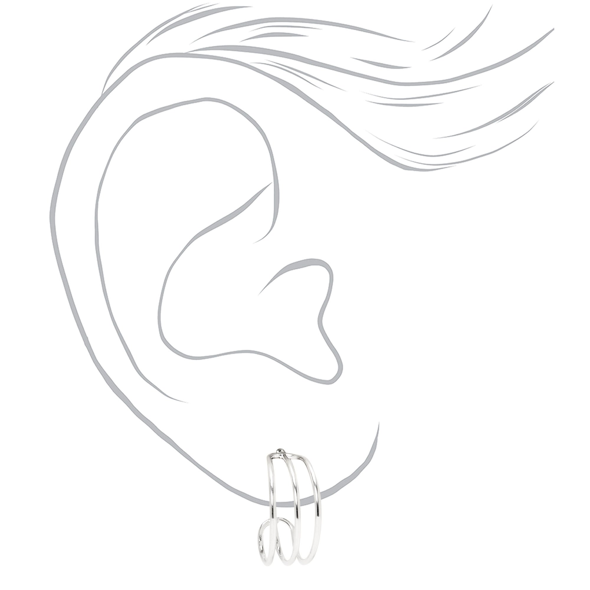 Silver-tone 15mm Thin Triple Hoop Earrings,