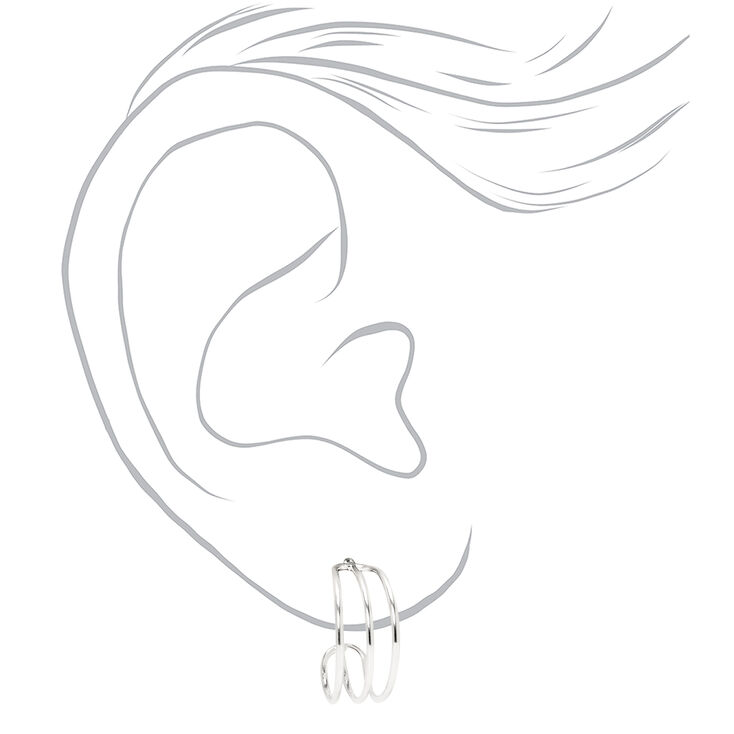 Silver-tone 15mm Thin Triple Hoop Earrings,