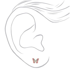 Clous d&#39;oreille en argent avec papillon pastel,