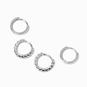 C LUXE by Claire&#39;s Sterling Silver 8mm &amp; 10mm Twisted Hoop Earrings - 2 Pack,
