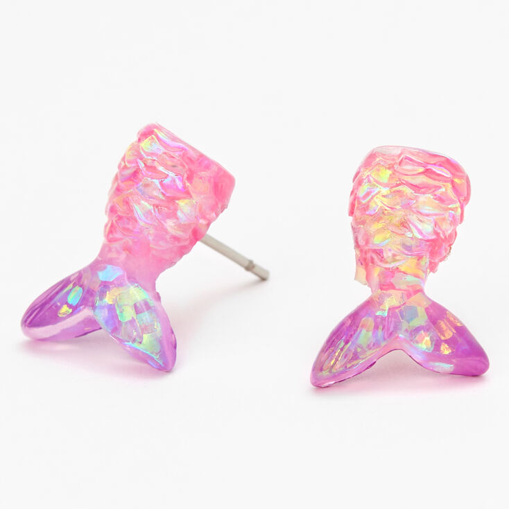 Iridescent Mermaid Tail Stud Earrings,