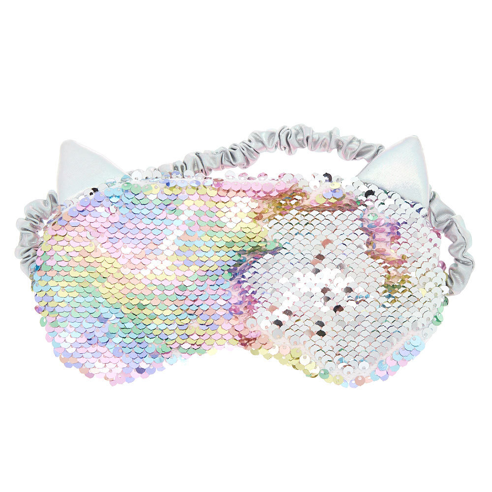 Reversible Sequin Rainbow Pastel Cat Sleeping Mask,