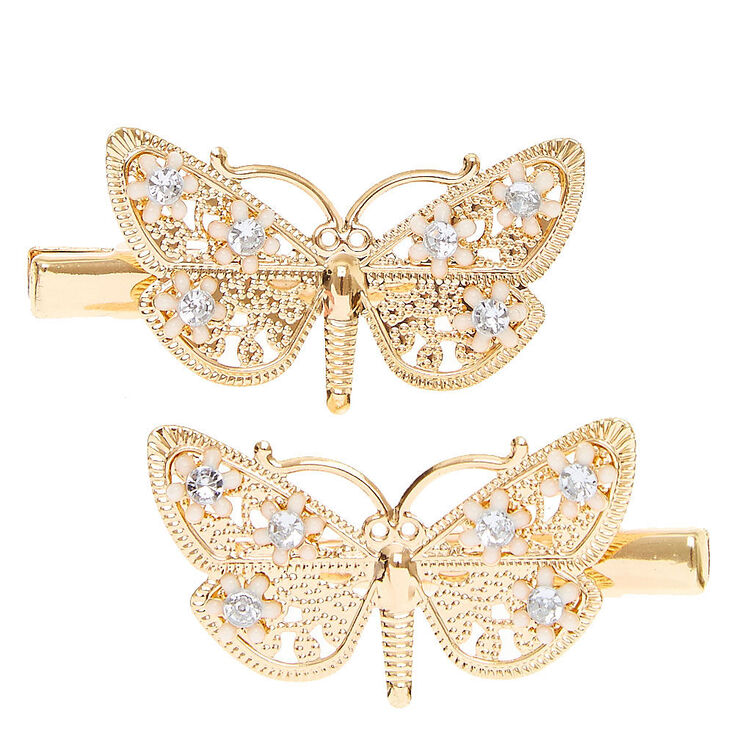 Gold Floral Butterfly Hair Clips - 2 Pack