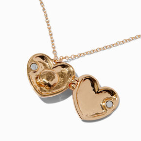 Pink Rose Heart Locket Gold-tone Pendant Necklace,