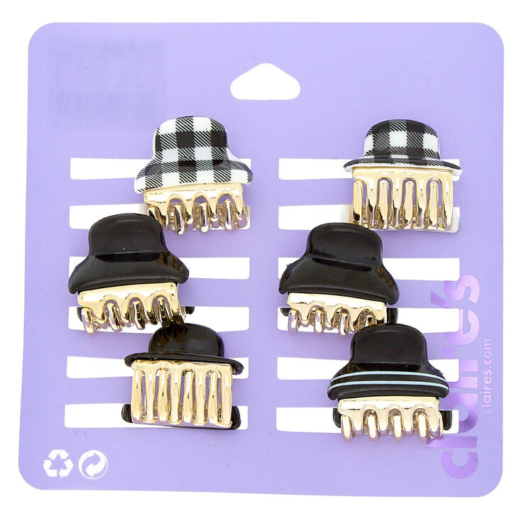 Gingham Stripe Mini Hair Claw - Black, 6 Pack,