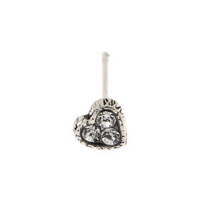 22G Silver-tone Stainless Steel Crystal Heart Nose Stud,