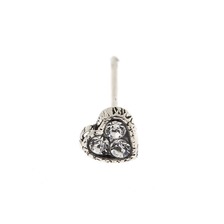 22G Silver-tone Stainless Steel Crystal Heart Nose Stud,