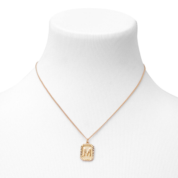 Gold-tone Initial Rectangle Medallion Pendant Necklace - M,