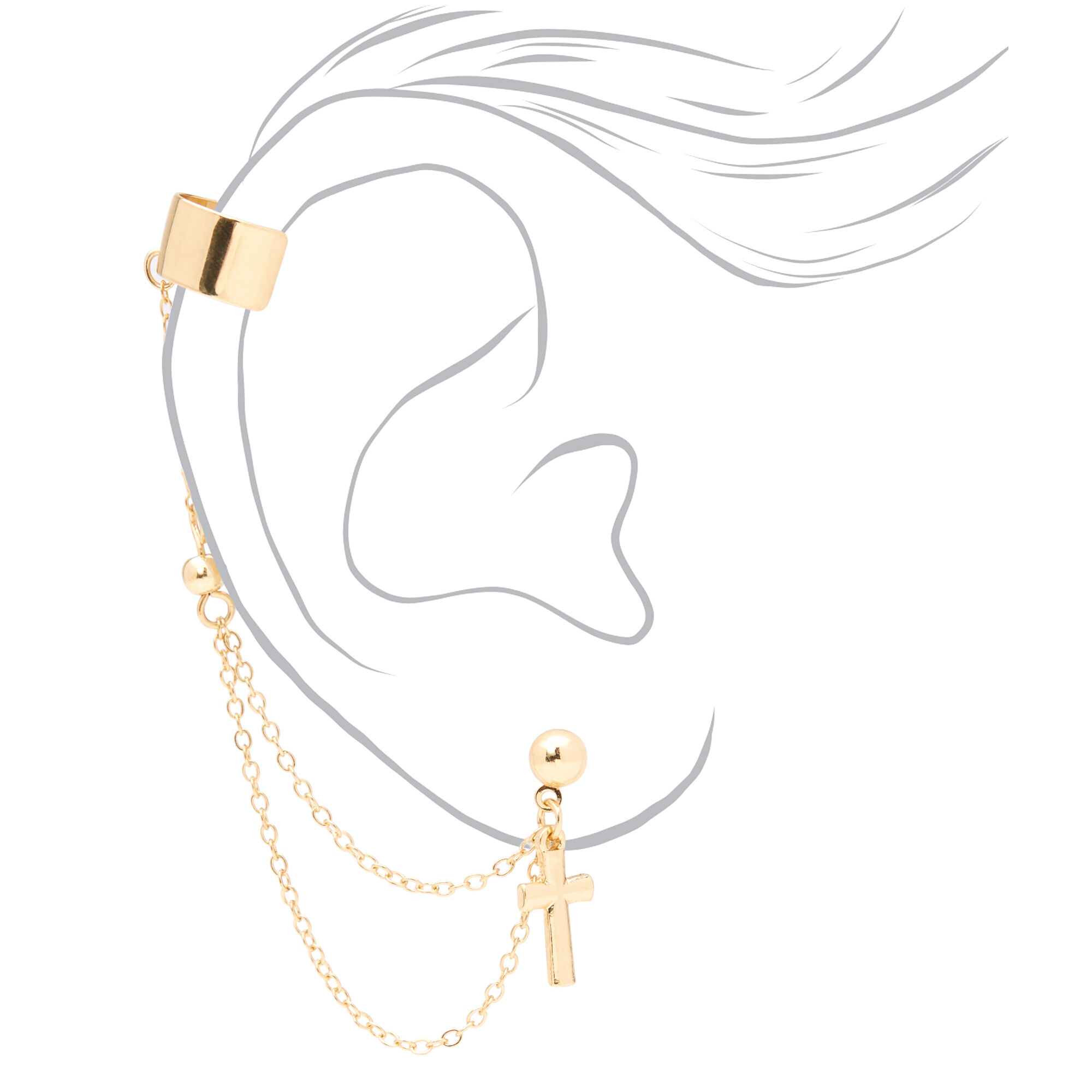 Gold Cross Ear Cuff Connector Earrings Claire s US