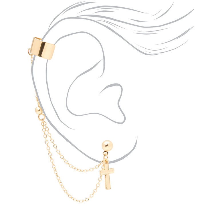 Gold Cross Ear Cuff Connector Earrings,
