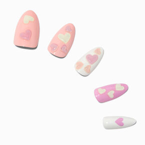 Puffy Heart Long Almond Vegan Faux Nail Set - 24 Pack,