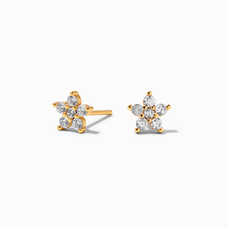 C LUXE by Claire&#39;s 18k Yellow Gold Plated Cubic Zirconia Flower Stud Earrings,