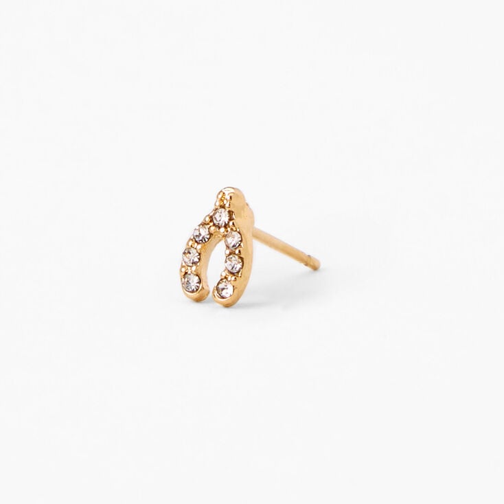 18k Gold Plated One Crystal Wishbone Stud Earring,