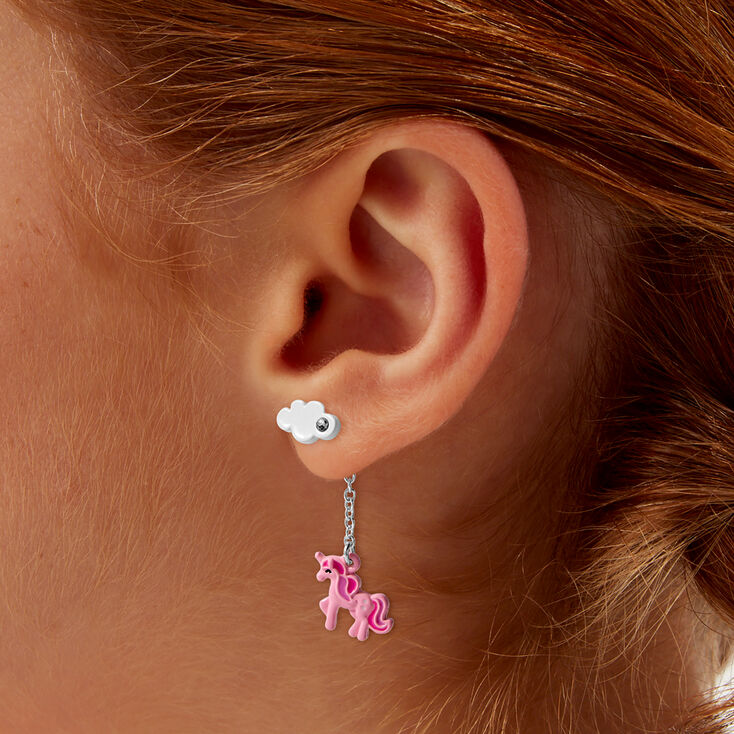 Pink Unicorn &amp; Cloud Drop Earrings,