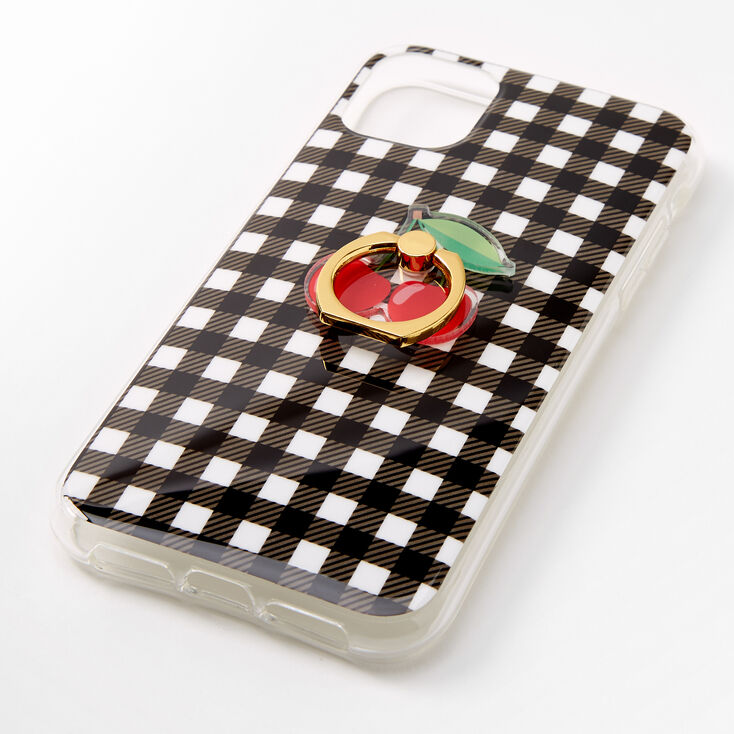 Gingham Cherry Ring Holder Protective Phone Case - Fits iPhone 11,